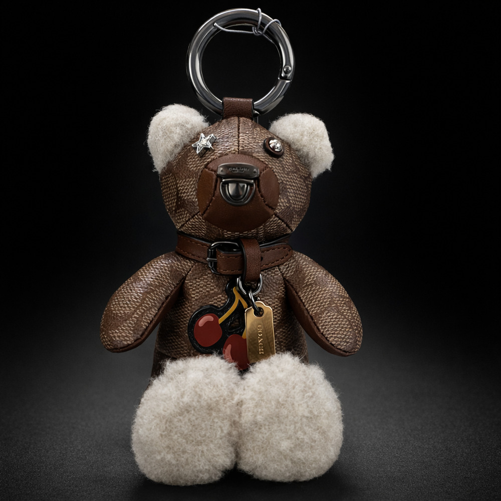 NWT COACH Collectible Leather Bear Bag Charm Signature Canvas Key Fob 33358